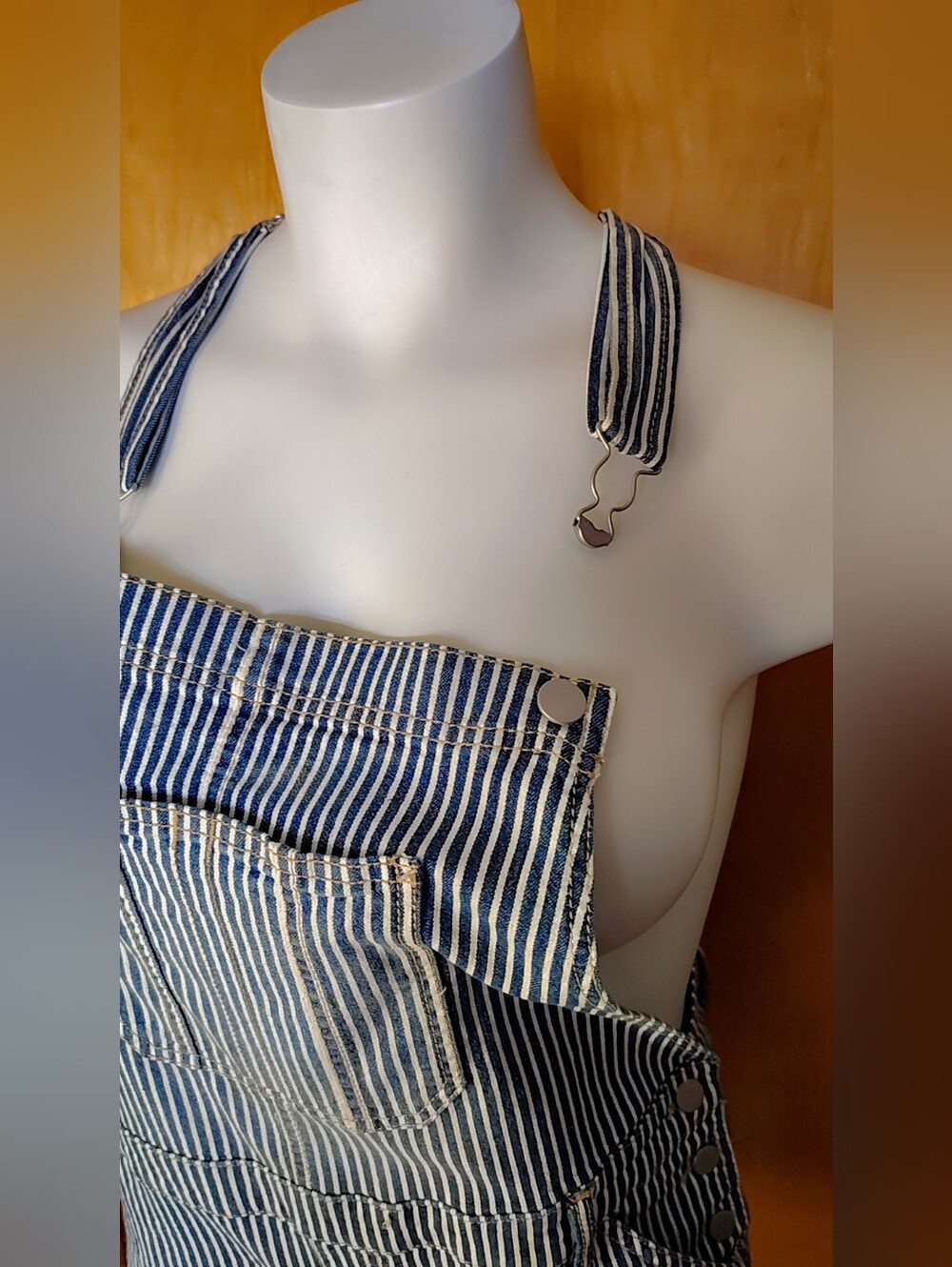 NWT No Boundaries 2X Plus Blue & White Stripe Short Overalls Pockets Stretch - Picture 7 of 10